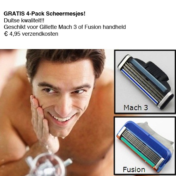 123 Dagaanbieding - Gratis 4-Pack Scheermesjes! Geschikt Voor Gillette Mach 3 Of Fusion Handheld