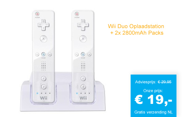 123 Dagaanbieding - Wii Duo Oplaadstation + 2X 2800Mah Packs