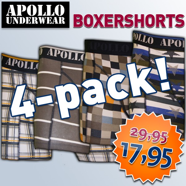 Een Dag Actie - 4-Pack Apollo Boxershorts Dagaanbieding