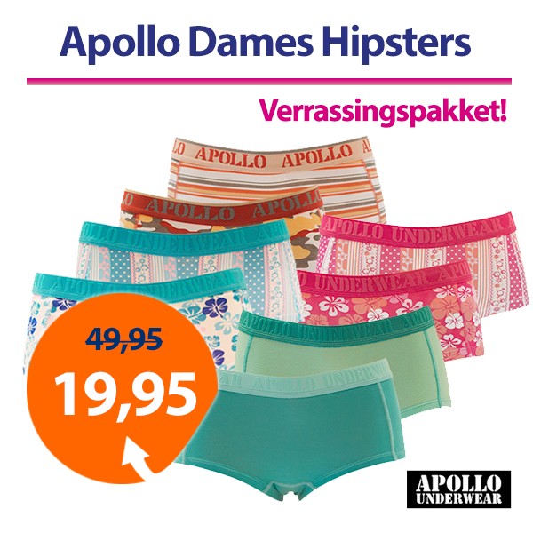 Een Dag Actie - Dagaanbieding Apollo Dames Hipsters 6-Pack