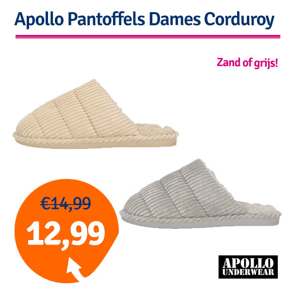 Een Dag Actie - Dagaanbieding Apollo Dames Pantoffels Corduroy (Zand Of Grijs)