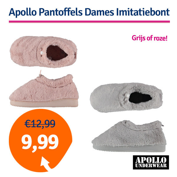 Een Dag Actie - Dagaanbieding Apollo Dames Pantoffels Imitatiebont (Roze Of Grijs)