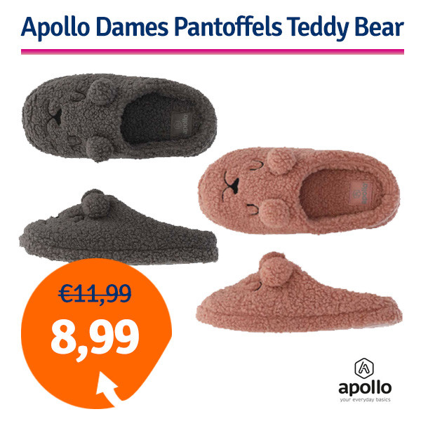 Een Dag Actie - Dagaanbieding Apollo Dames Pantoffels Teddy Bear (Roze Of Antraciet)