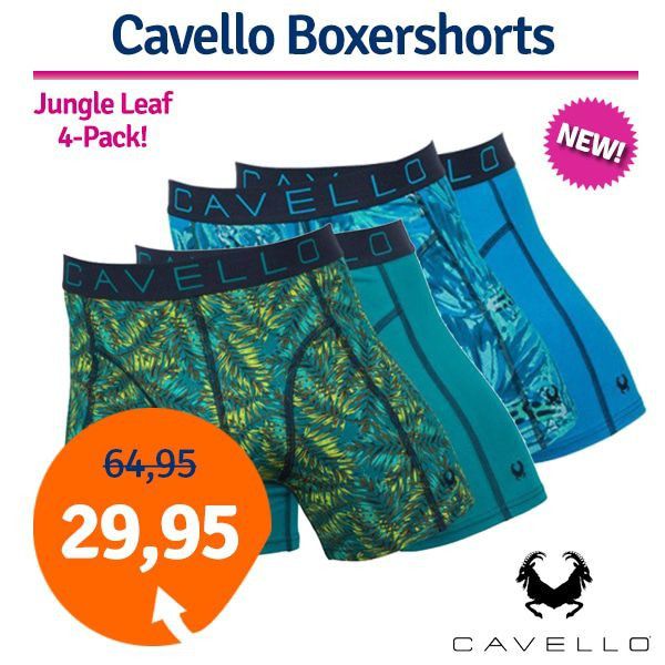 Een Dag Actie - Dagaanbieding Cavello Boxershorts Jungle Leaf 4-Pack