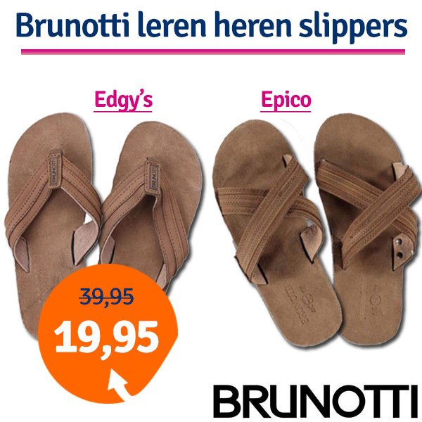 Een Dag Actie - Dagaanbieding Leren Brunotti Heren Slippers