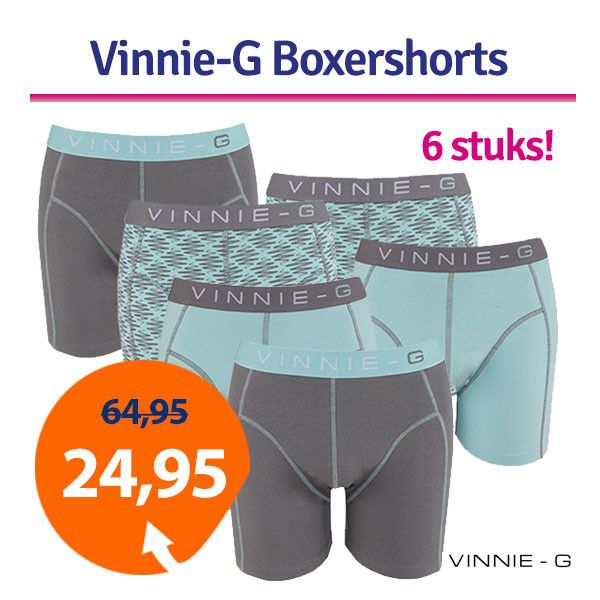 Een Dag Actie - Dagaanbieding Vinnie-G Boxershorts Mint 6-Pack