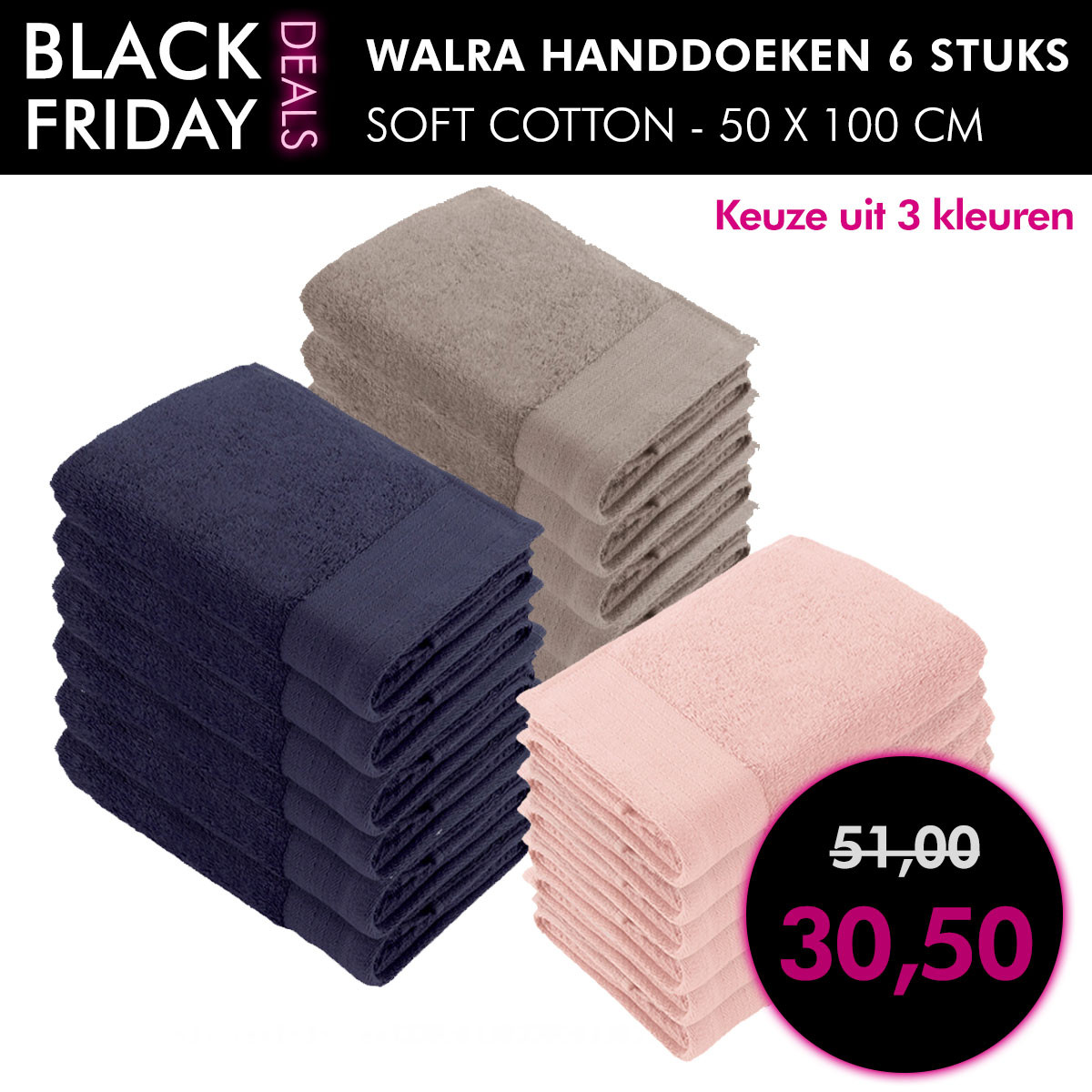 Een Dag Actie - Dagaanbieding Walra Soft Cotton Handdoeken 50X100 - 6 Stuks