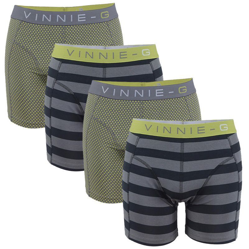 Een Dag Actie - Vinnie-G Boxershorts Lime Dot - Stripe 4-Pack