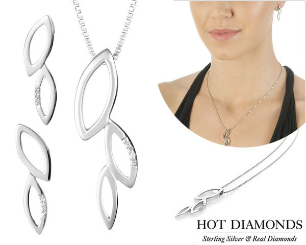 1 Day Fly Lady - 'Hot Diamonds' Prachtig Zilveren Leaf Sieradensetje