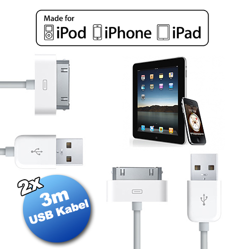1masterdeal - 2X Iphone/ipad/ipod Oplaadkabel 3M