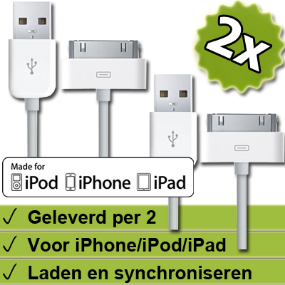 1masterdeal - 2X Usb 2.0 Kabel Voor Iphone/ Ipod/ Ipad