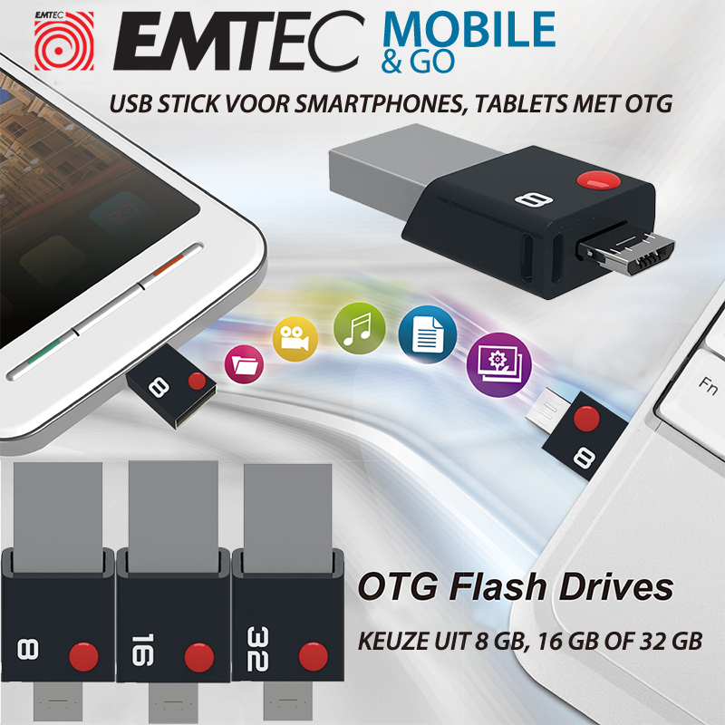 24 Deluxe - Emtec Dual Usb Stick Voor Oa Android Smartphones!