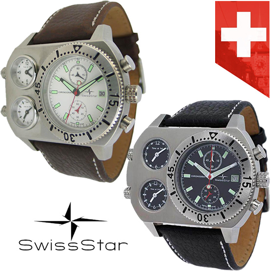 24 Deluxe - Swissstar Triple Time Chronograaf Horloge