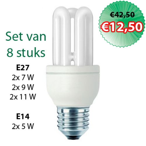 Buy This Today - 8 Spaarlampen - 7,9,11 Watt E27 En 5 Watt E14