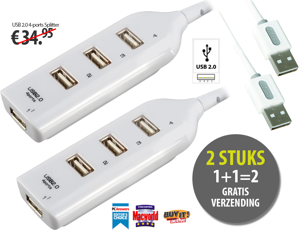 Click to Buy - 2 stuks: 4 Poorts USB Splitter (USB 2.0)