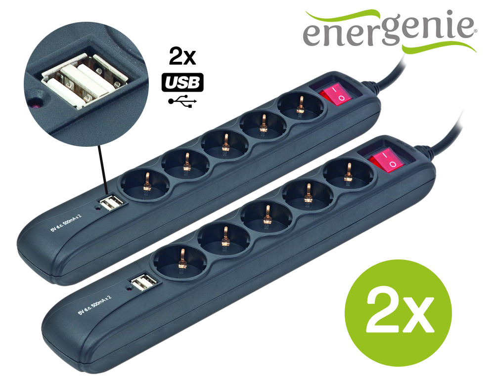 Click to Buy - 2x Energenie Stekkerdoos met 2 USB poorten
