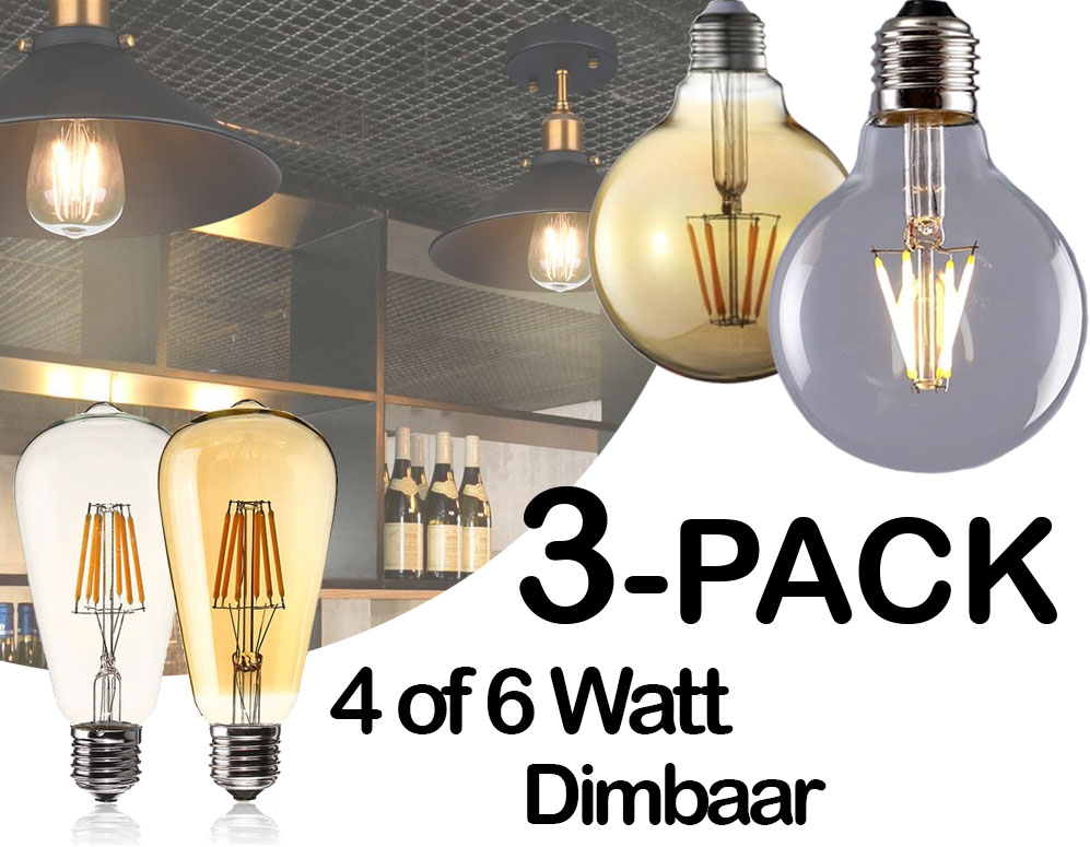 Click to Buy - 3 Dimbare Retro LED Lampen - 4 Modellen