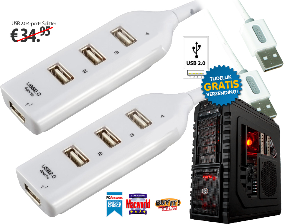 Click to Buy - 4 Poorts USB Splitter (Speed: USB 2.0)