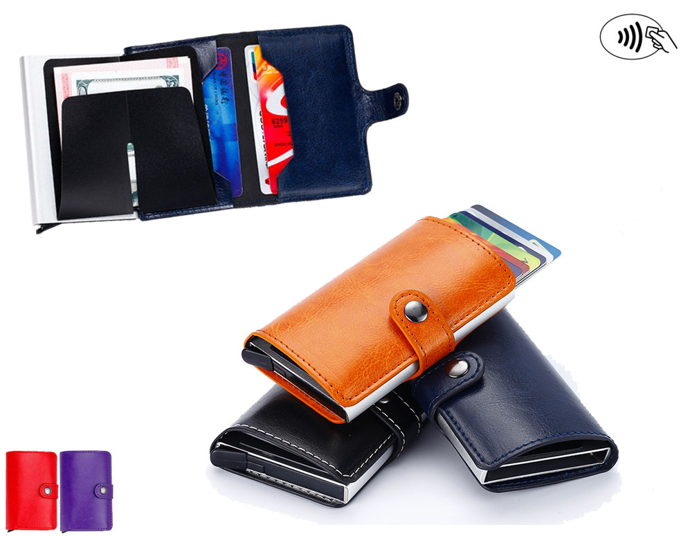 Click to Buy - Automatische Kunstlederen Cardprotector Wallet - 5 Kleuren