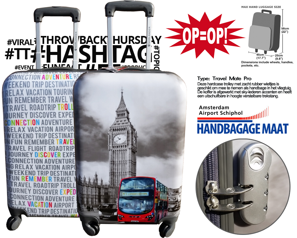 Click to Buy - Hardcase Trolley - Hashtag of Londen Geschikt voor Handbagage