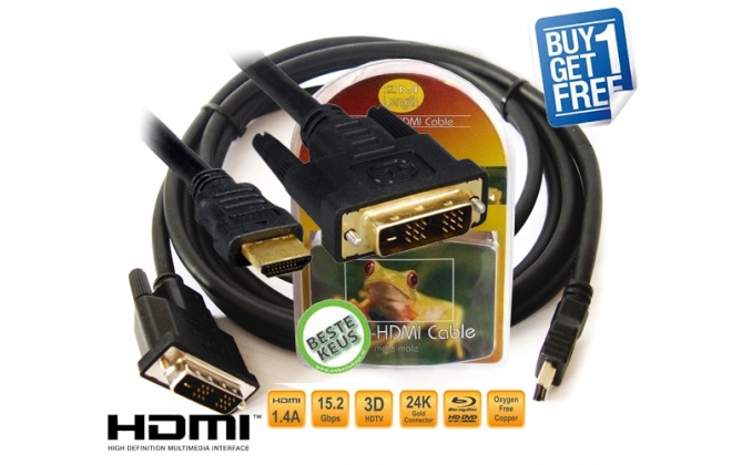 Click to Buy - HDMI to DVI kabel 10M + 1 Gratis (2m)