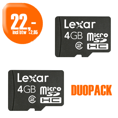 Dagactie - Lexar 4 Gb Micro Sdhc Kaart - Duopack