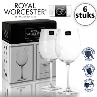 Dagknaller - 6 Royal Worcester Kwarx Wijnglazen (75 Cl)