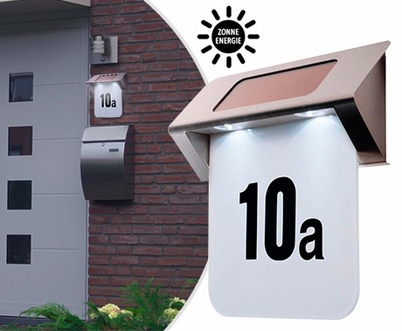 Dagknaller - Luxe Design Huisnummer Met Led-Verlichting Op Zonne-Energie!