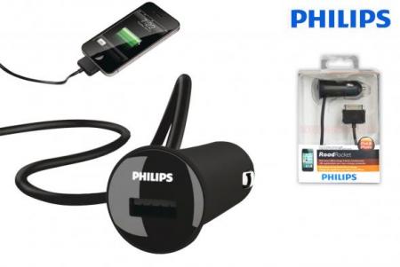 Dagknaller - Philips Autolader Met 2 Aansluitingen Voor Usb, Iphone & Ipod