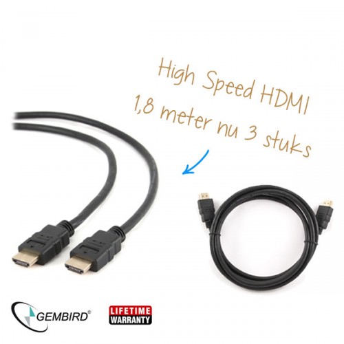 Day Dealers - 3 Kabels - High speed HDMI kabel met ethernet, 1.8 m - ondersteund 3D Video - Gembird!