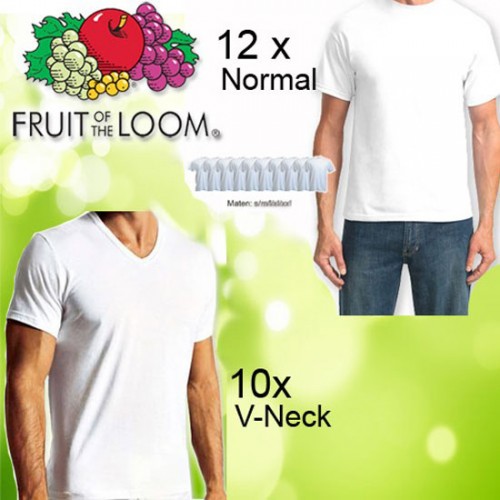 Deal Digger - 12 X Witte T-shirts / 10 X V-neck T-shirts Van Fruit Of The Loom:
