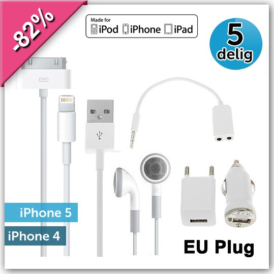 Deal Digger - 5-In-1 Accessoires Set Voor Apple Iphone 4 Of 5
