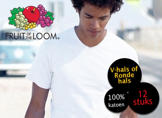 Deal Donkey - 12 Witte Fruit Of The Loom T-Shirts V-Hals Of Ronde Hals