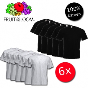 Deal Donkey - 6 Zwarte Of 6 Grijze T-shirts Van Fruit Of The Loom Ronde Of V-hals