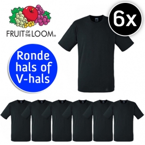 Deal Donkey - 6 Zwarte T-shirts Van Fruit Of The Loom Ronde Of V-hals