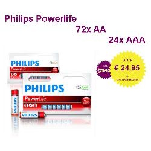 Gave Aktie - Philips PowerLife 72 AA + 24 AAA