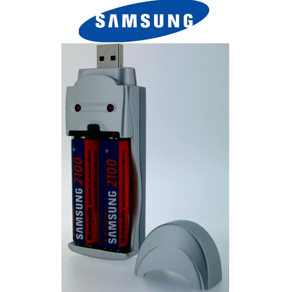 Gave Aktie - Usb Battery Charger + 2 Samsung Aa Nimh Oplaadbaar 2100 Mah