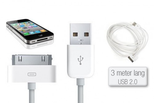 Golden Deals - Euro-knaller: handige 3 meter lange USB kabel voor je Apple iPhone/iPod