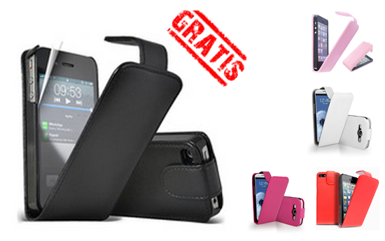 Group Actie - €0 Ipv €24,95 - Gratis Lederen Flip Case Voor De Iphone 4, 4(S), 5 Of Galaxy S3.