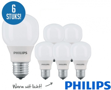 Groupdeal - €14,95 ipv €59,95 – 6x Philips spaarlampen van 5 of 14 watt.