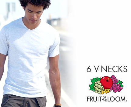 Groupdeal - Maar liefst 6 witte V-Neck T-Shirts van Fruit of the Loom