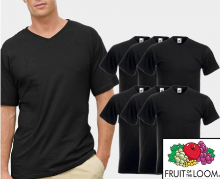 Groupdeal - Maar liefst 6 zwarte V-Neck T-Shirts van Fruit of the Loom!