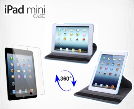 Groupdeal - Roterende (kunst)leren case-en-standaard-in-1 voor de iPad MINI met screenprotector