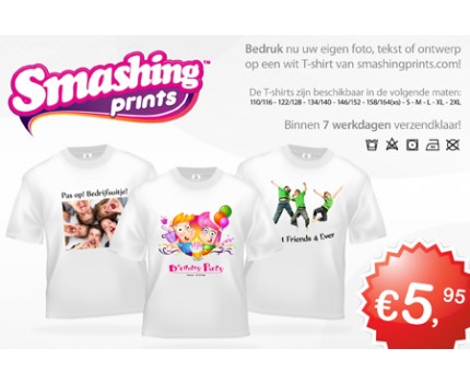 Groupdeal - Wit T shirt met full color opdruk, jouw favoriete afbeelding of tekst op een T shirt van smashingprints.com!