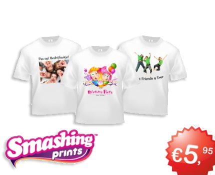 Groupdeal - Wit T shirt met full color opdruk, jouw favoriete afbeelding of tekst op een T shirt van smashingprints.com!