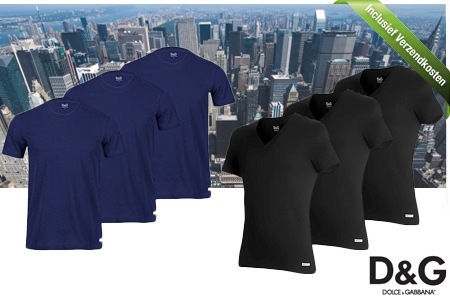 Groupon - 3-Pack D&g-shirts Voor Hem, Met V- Of Ronde Hals En In Het Blauw Of Zwart, Inclusief Verzendkosten (€ 39)