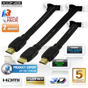 iBood - 3 HDMI 1.4 High Speed kabels (2m) met vergulde connectors, Ethernet, Audio return en 5 jaar garantie