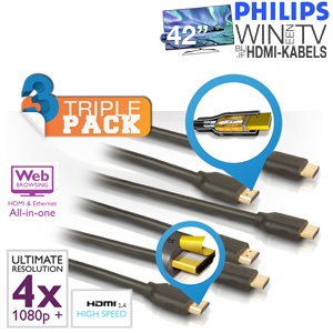 iBood - 3pack Philips High Speed HDMI 1.4 3D 4K kabels van 2 meter