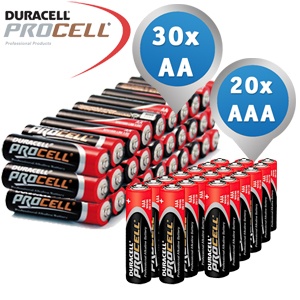 iBood - 50Pack Duracell Procell industriële alkaline batterijen: 30x AA en 20x AAA