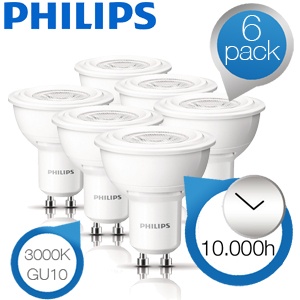 iBood - 6pack Philips 2W (35W) LED-spots met GU10 socket load 10x langer mee dan halogeen spots